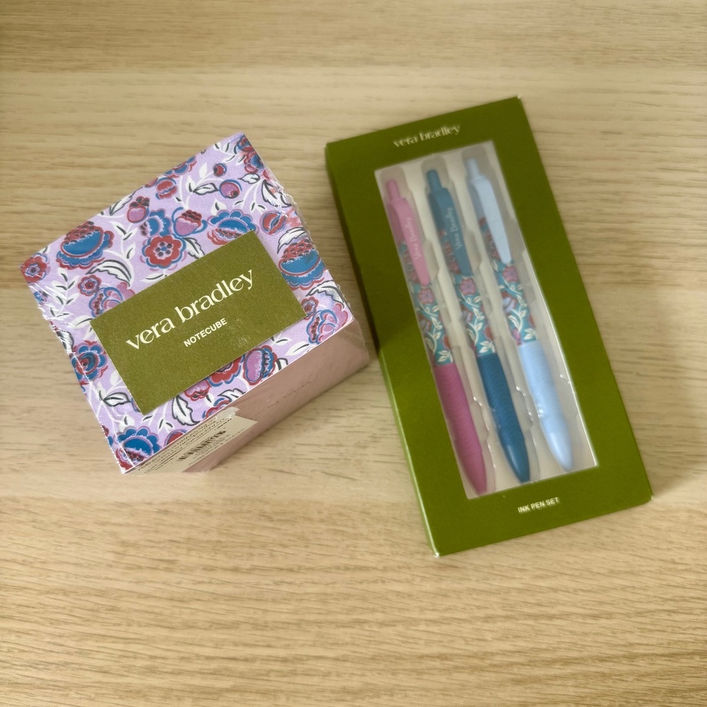 Vera Bradley Notecube Bubbly Flowers 550 Sheets & Ink Pen Set of 3 Lot NWT Cube